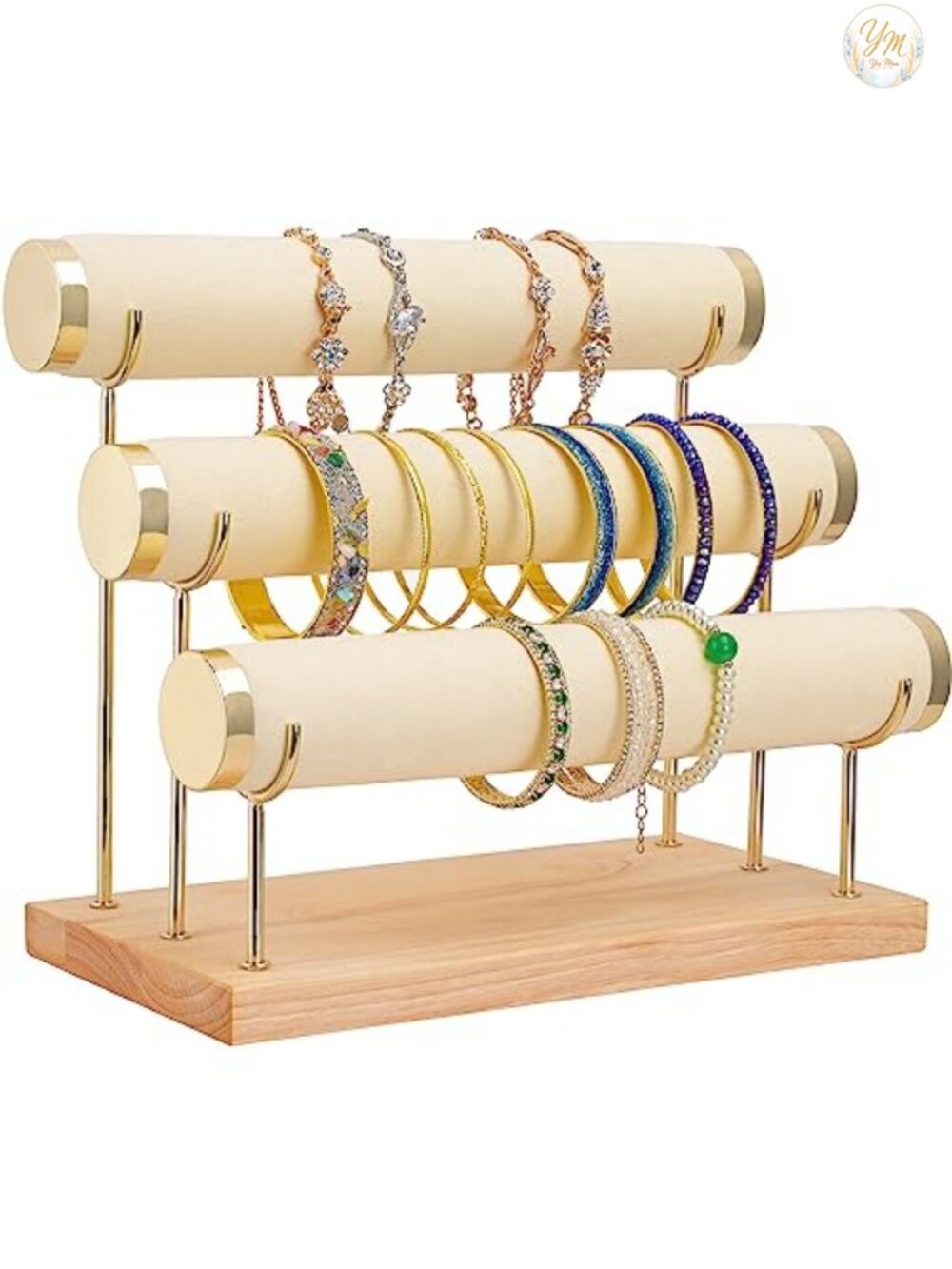 3 Tier Bracelet Display Holder Wooden Velvet Jewelry Organizer Stand